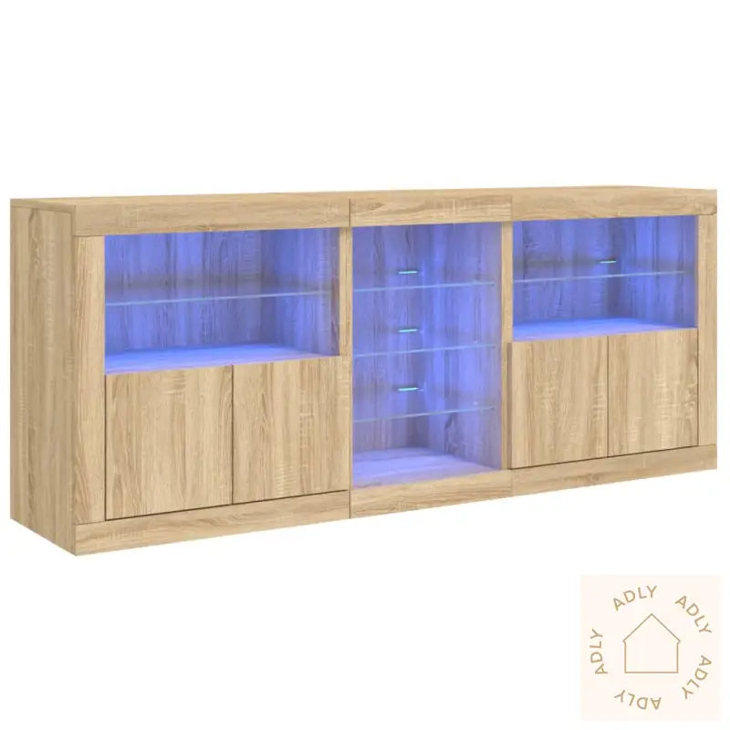 Skjenk Med Led-Lys Sonoma Eik 162X37X67 Cm