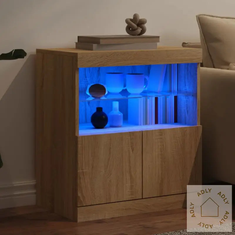 Skjenk Med Led-Lys Sonoma Eik 60X37X67 Cm