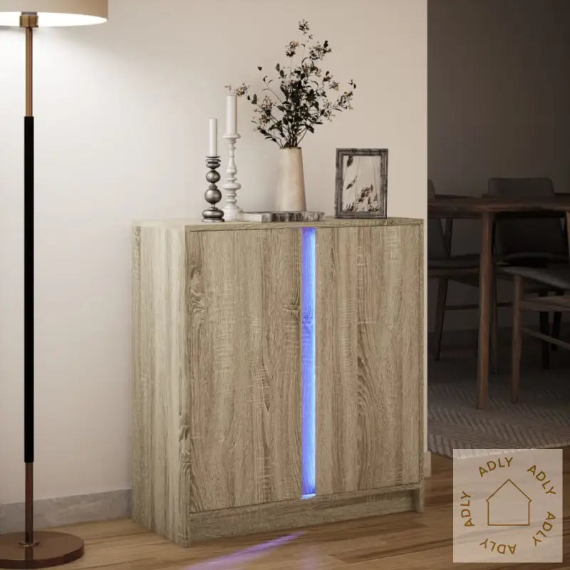 Skjenk Med Led Sonoma Eik 77X34X85 Cm Konstruert Tre