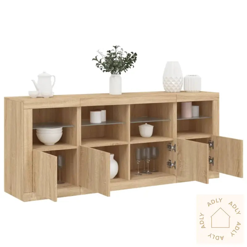 Skjenk Med Led-Lys Sonoma Eik 163X37X67 Cm