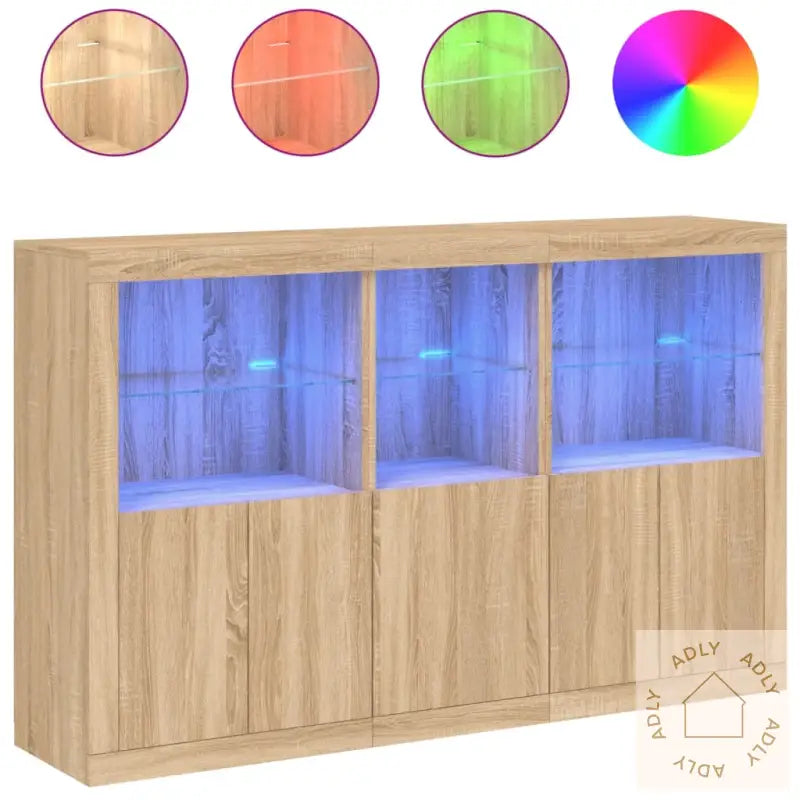 Skjenk Med Led-Lys Sonoma Eik 162X37X100 Cm