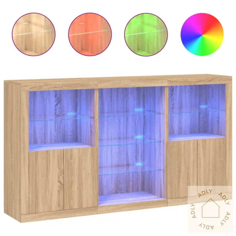 Skjenk Med Led-Lys Sonoma Eik 181,5X37X100 Cm