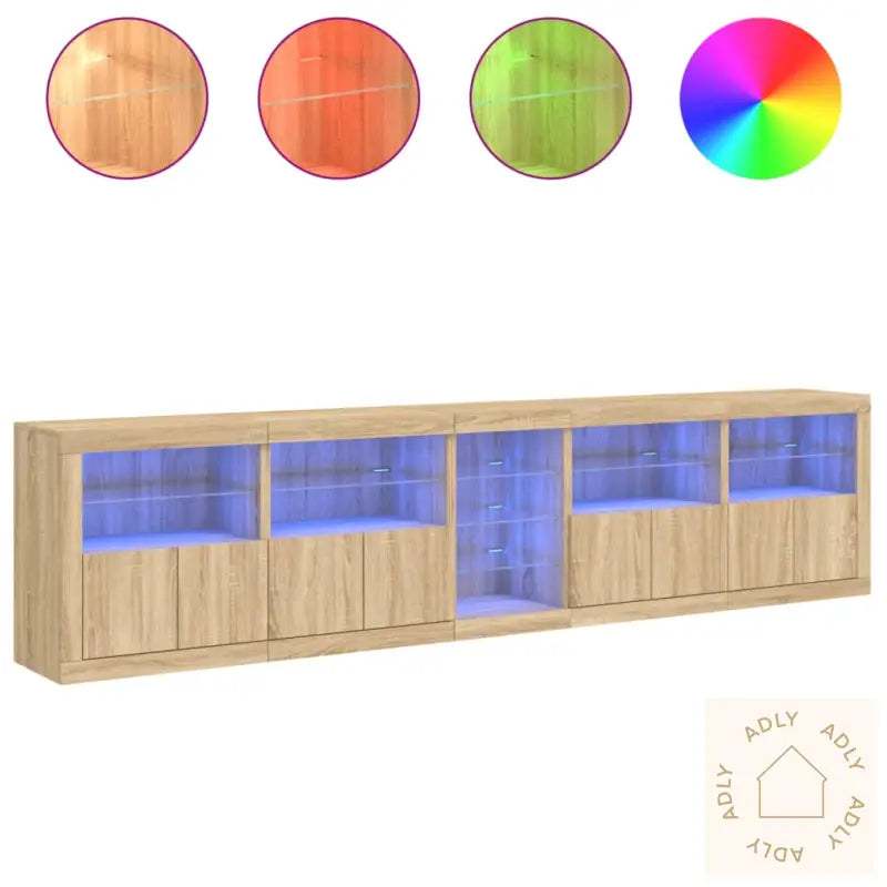 Skjenk Med Led-Lys Sonoma Eik 283X37X67 Cm