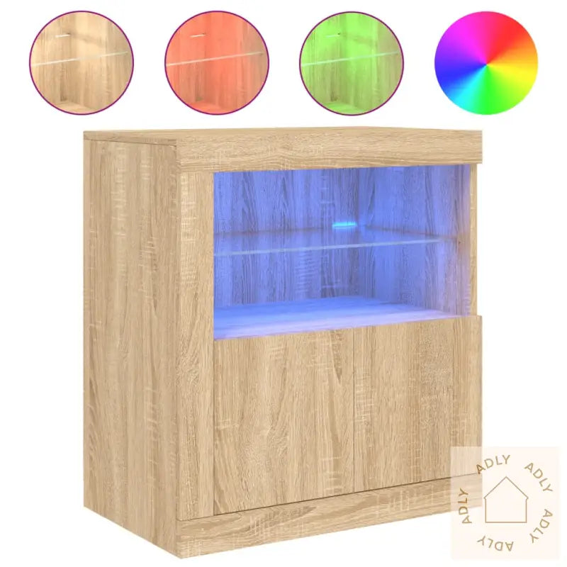 Skjenk Med Led-Lys Sonoma Eik 60,5X37X67 Cm