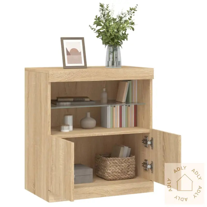 Skjenk Med Led-Lys Sonoma Eik 60X37X67 Cm