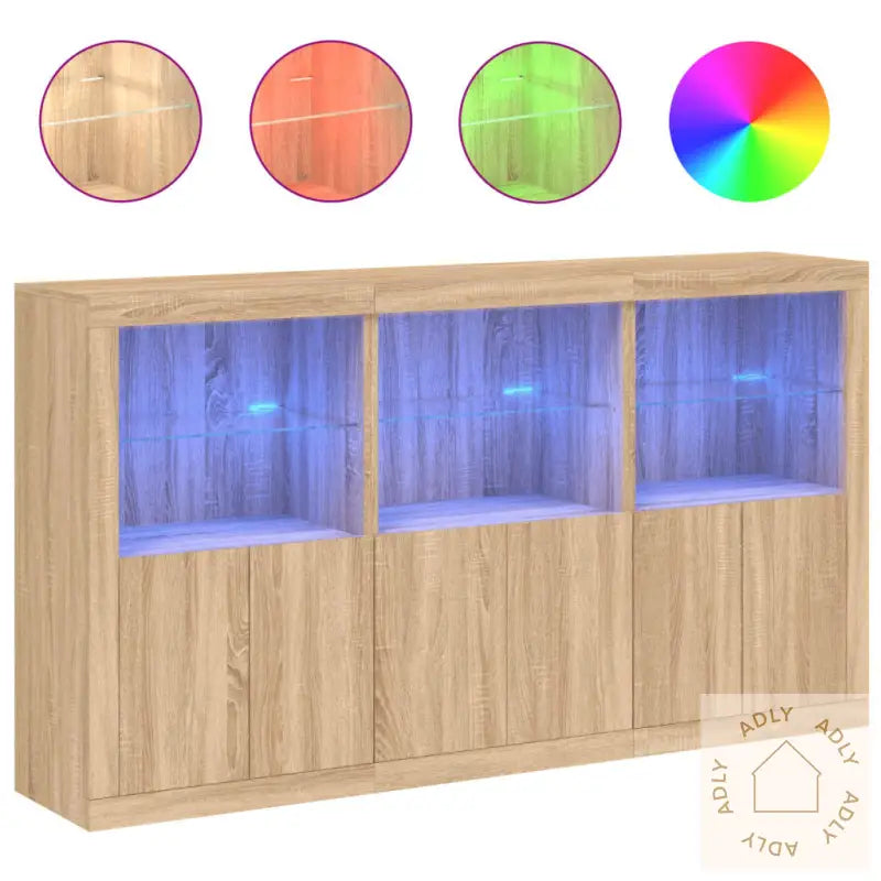Skjenk Med Led-Lys Sonoma Eik 181,5X37X100 Cm