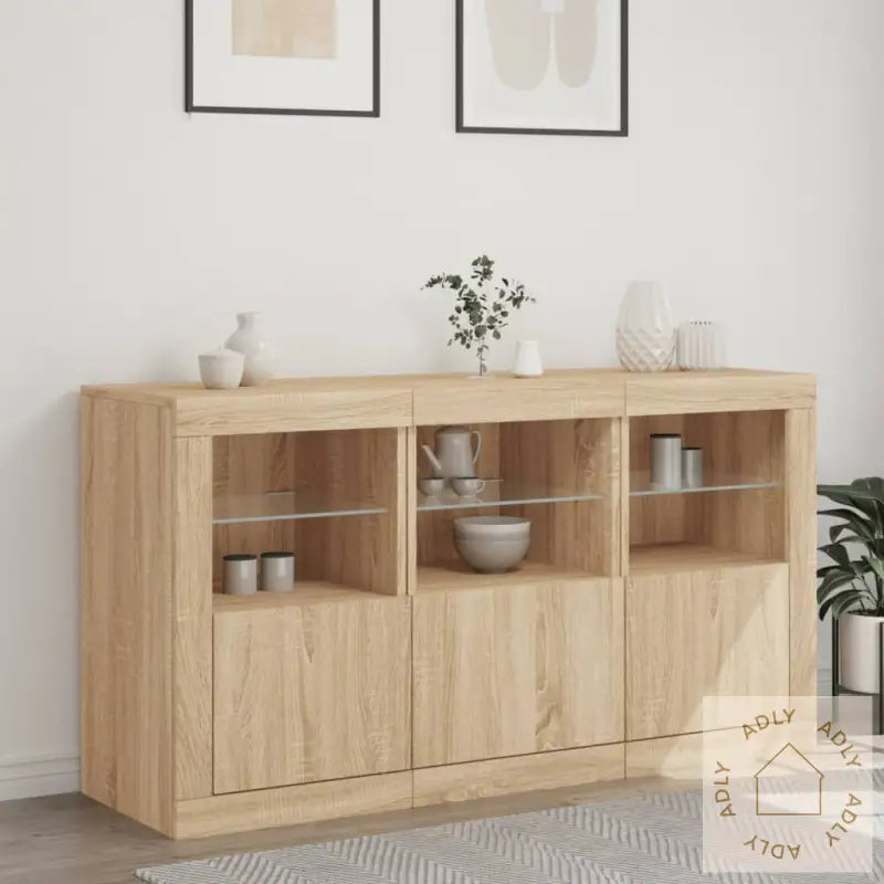Skjenk Med Led-Lys Sonoma Eik 123X37X67 Cm