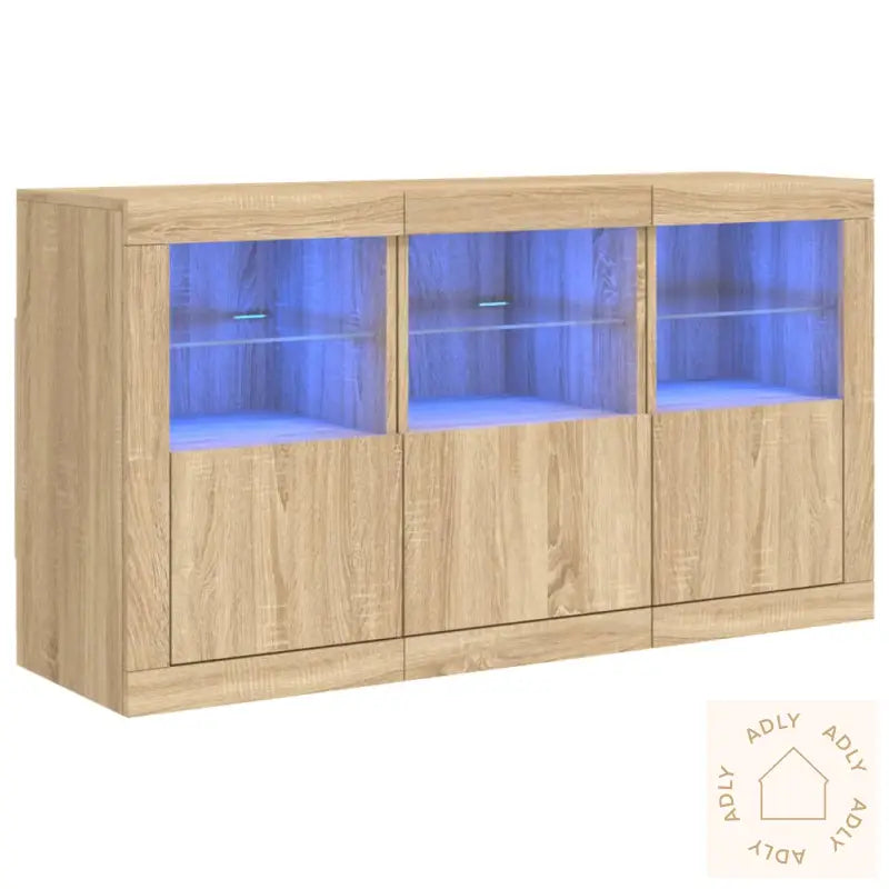 Skjenk Med Led-Lys Sonoma Eik 123X37X67 Cm