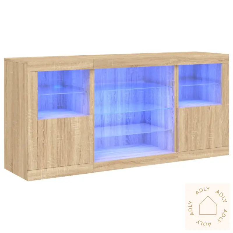 Skjenk Med Led-Lys Sonoma Eik 142,5X37X67 Cm