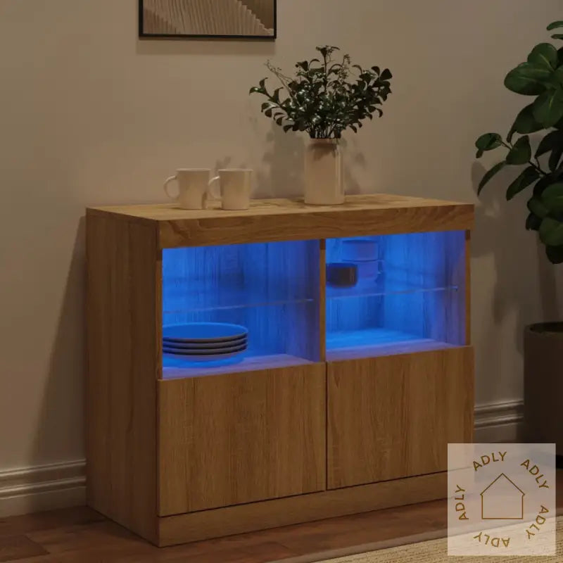 Skjenk Med Led-Lys Sonoma Eik 81X37X67 Cm