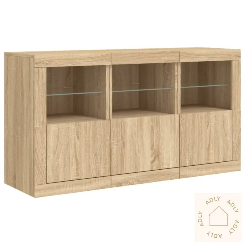 Skjenk Med Led-Lys Sonoma Eik 123X37X67 Cm