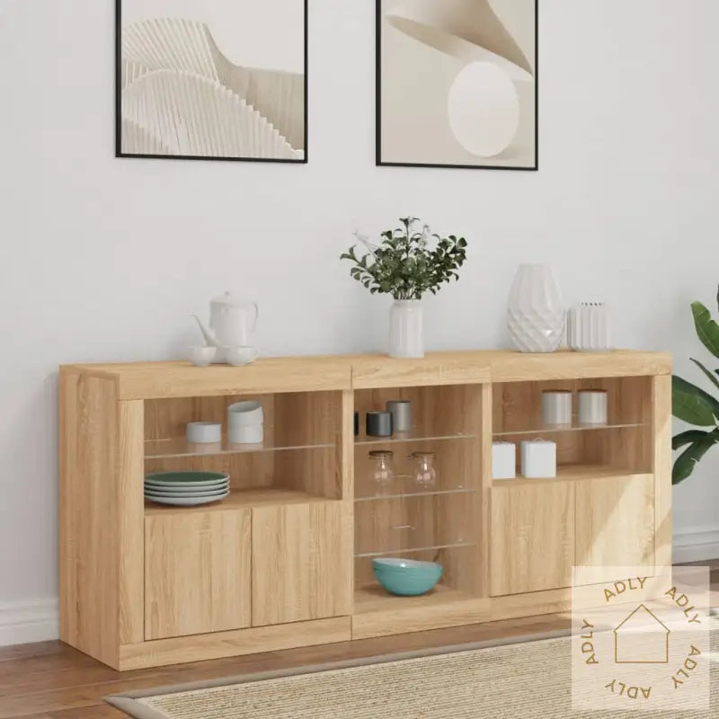 Skjenk Med Led-Lys Sonoma Eik 162X37X67 Cm