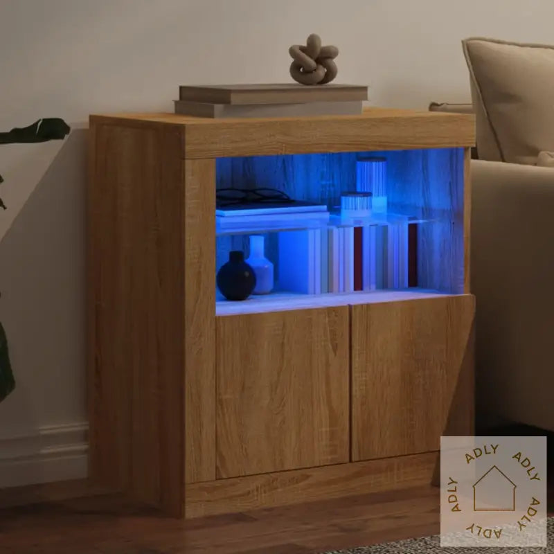 Skjenk Med Led-Lys Sonoma Eik 60,5X37X67 Cm