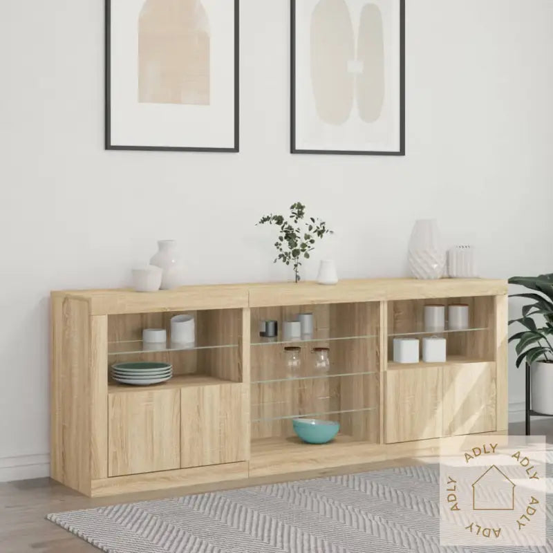 Skjenk Med Led-Lys Sonoma Eik 181,5X37X67 Cm