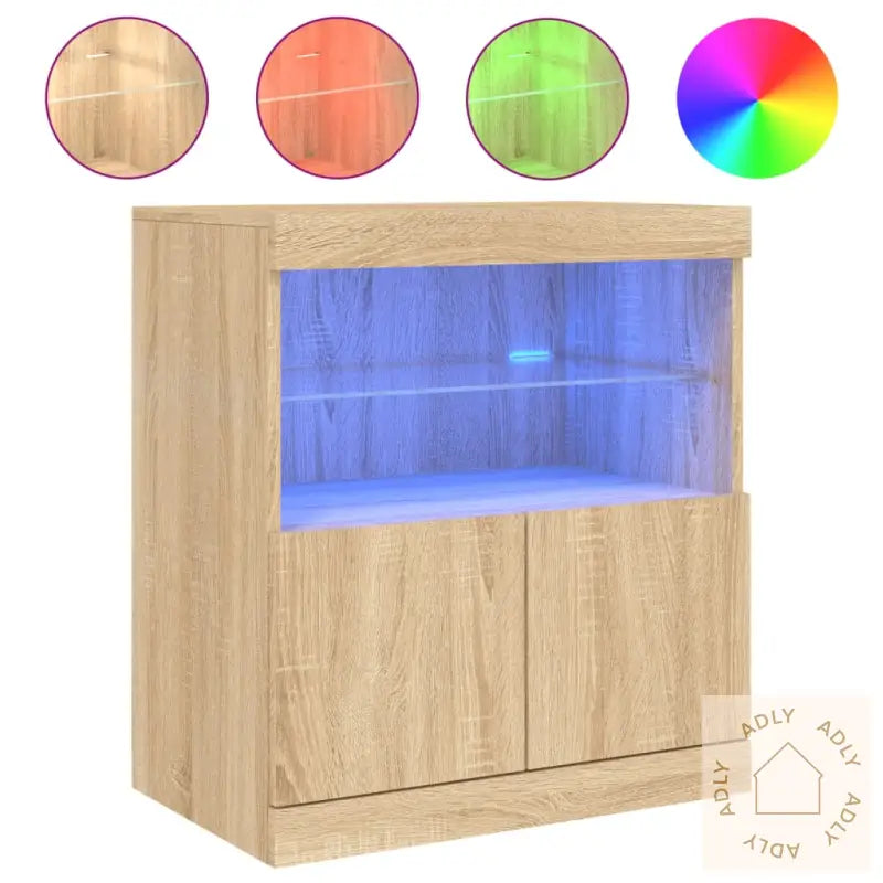 Skjenk Med Led-Lys Sonoma Eik 60X37X67 Cm