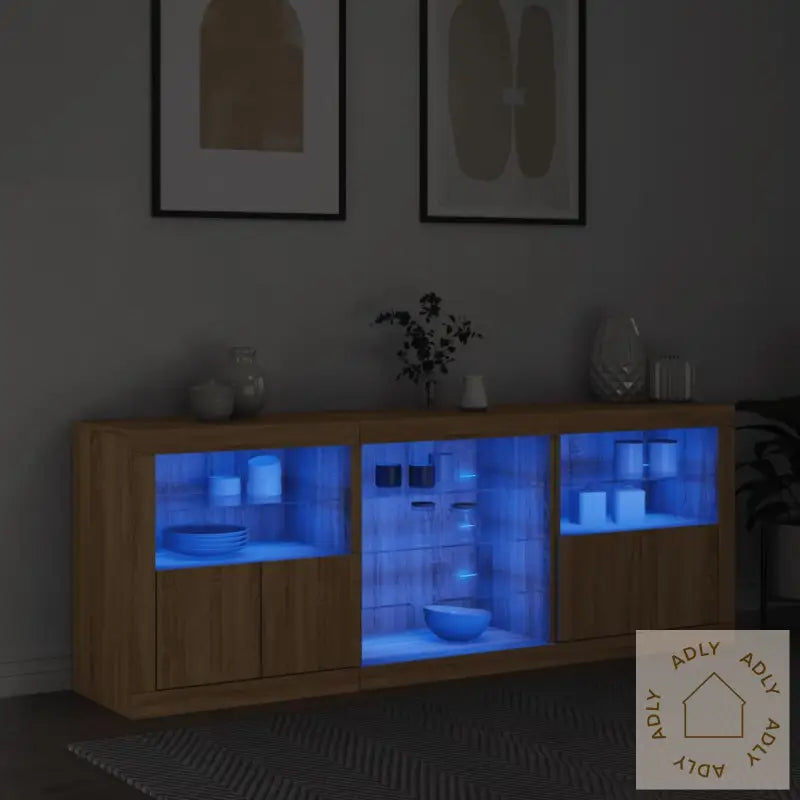 Skjenk Med Led-Lys Sonoma Eik 181,5X37X67 Cm