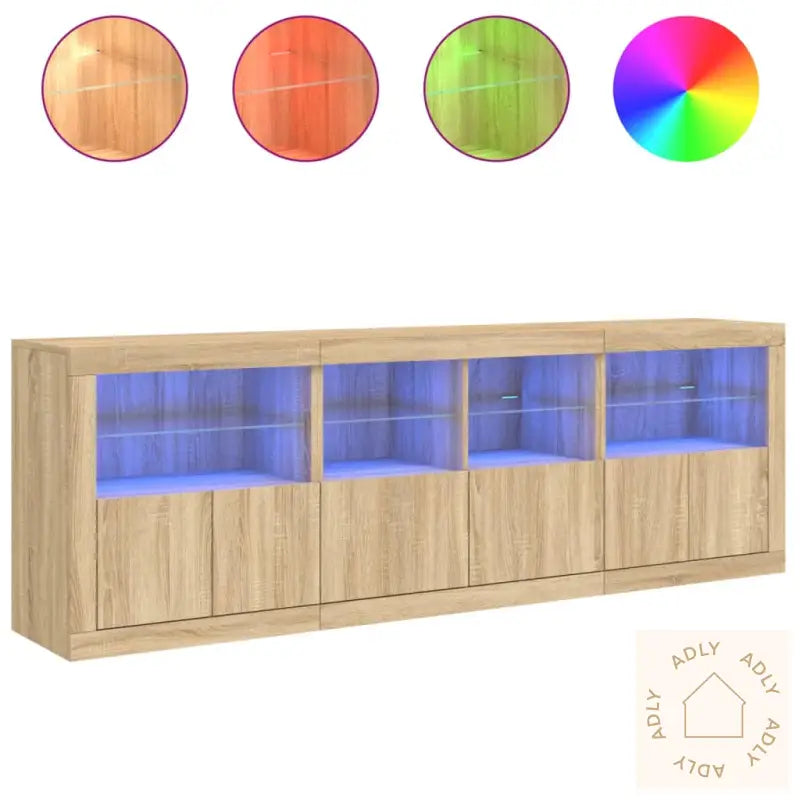 Skjenk Med Led-Lys Sonoma Eik 202X37X67 Cm