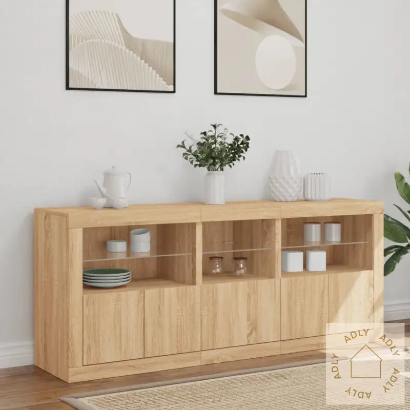 Skjenk Med Led-Lys Sonoma Eik 162X37X67 Cm