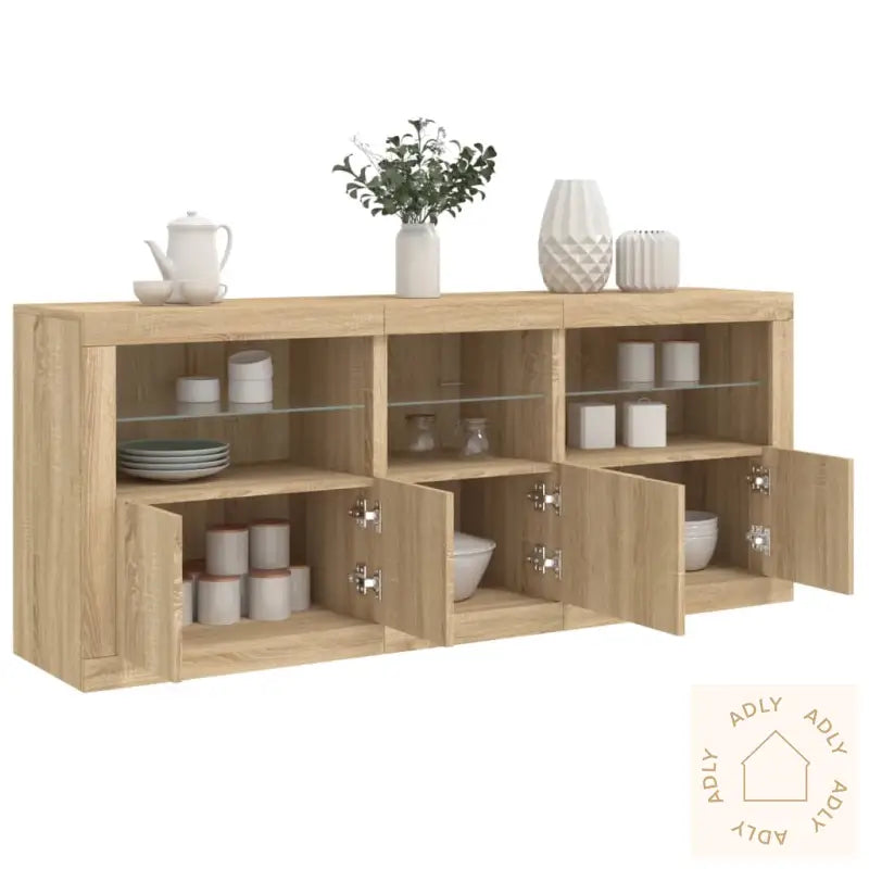 Skjenk Med Led-Lys Sonoma Eik 162X37X67 Cm
