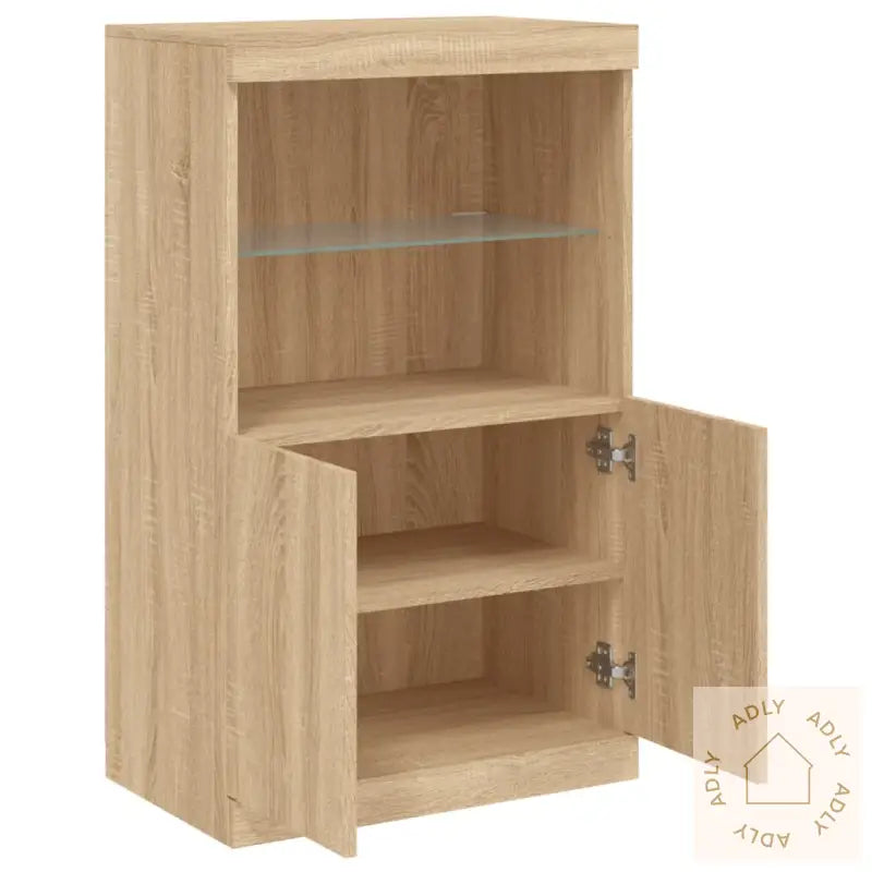 Skjenk Med Led-Lys Sonoma Eik 60,5X37X100 Cm