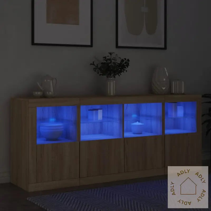 Skjenk Med Led-Lys Sonoma Eik 163X37X67 Cm