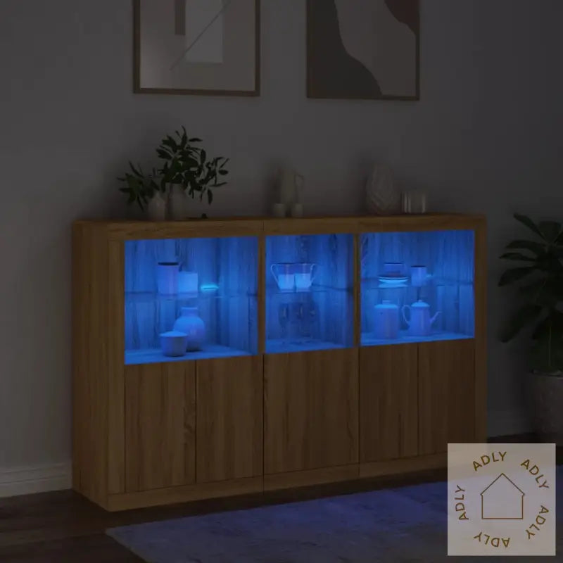 Skjenk Med Led-Lys Sonoma Eik 162X37X100 Cm