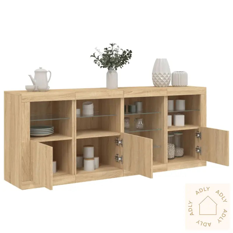 Skjenk Med Led-Lys Sonoma Eik 164X37X67 Cm
