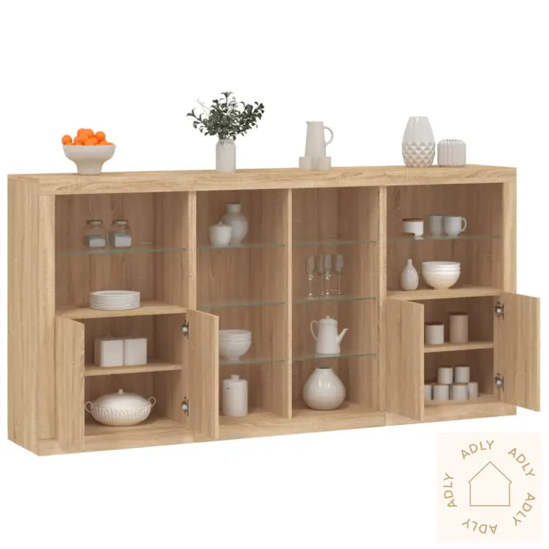 Skjenk Med Led-Lys Sonoma Eik 202X37X100 Cm