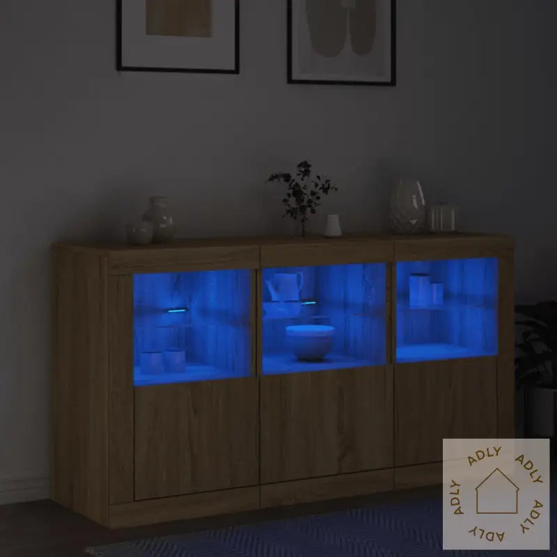 Skjenk Med Led-Lys Sonoma Eik 123X37X67 Cm