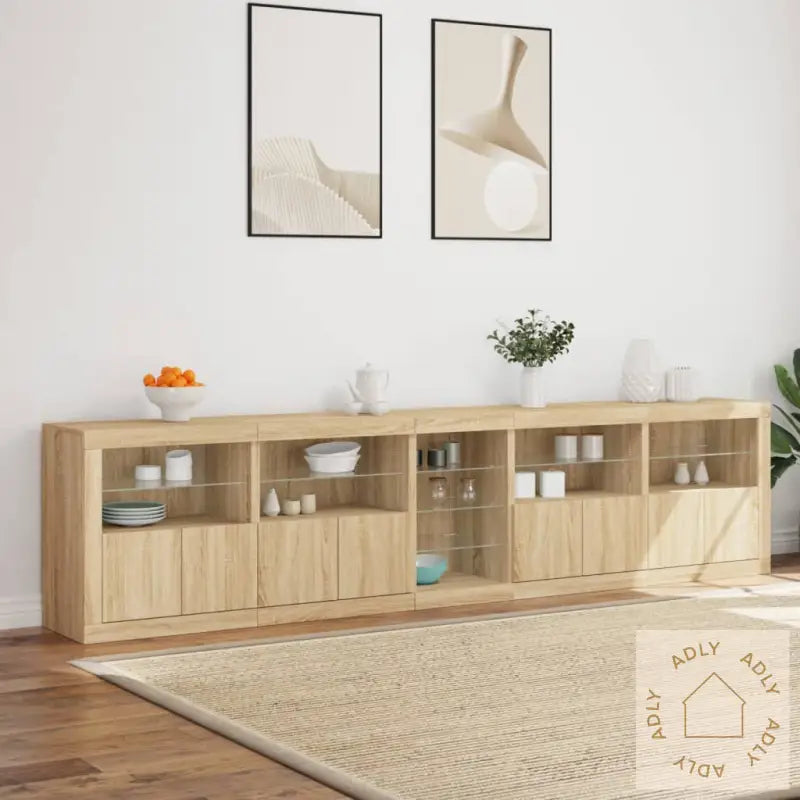 Skjenk Med Led-Lys Sonoma Eik 283X37X67 Cm