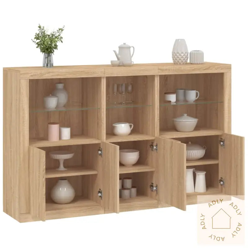Skjenk Med Led-Lys Sonoma Eik 162X37X100 Cm