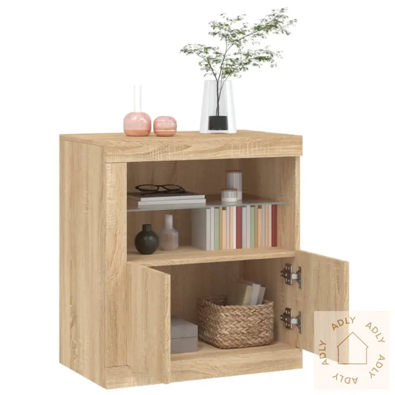 Skjenk Med Led-Lys Sonoma Eik 60,5X37X67 Cm