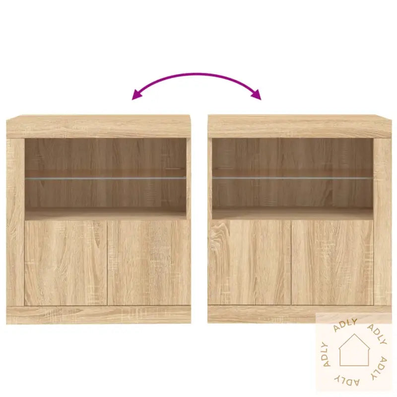 Skjenk Med Led-Lys Sonoma Eik 60,5X37X67 Cm