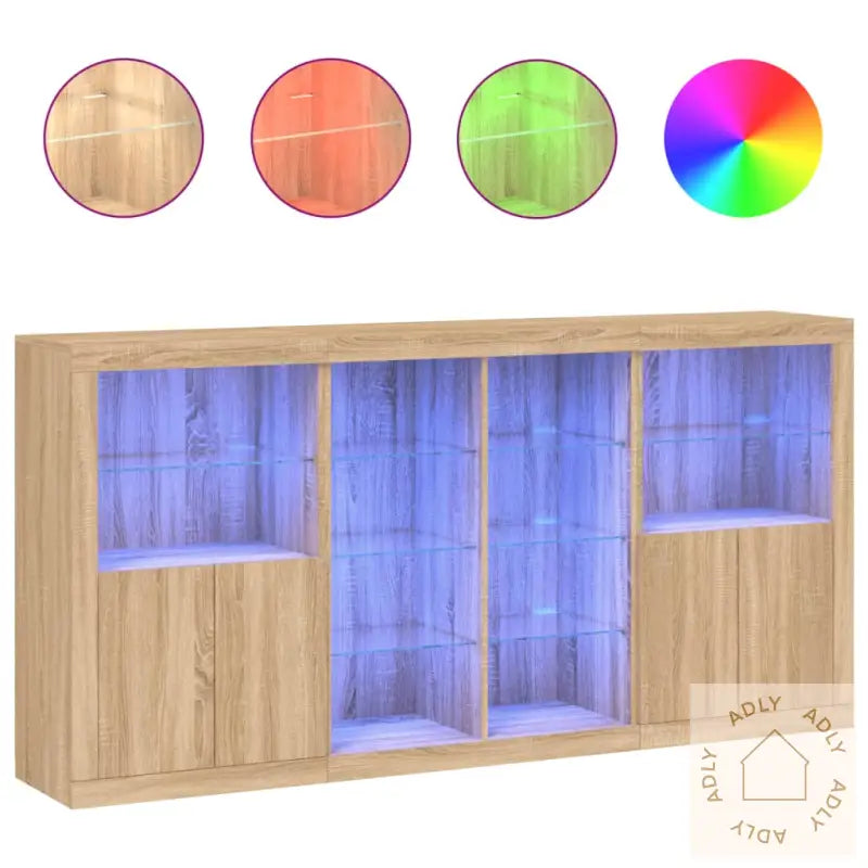 Skjenk Med Led-Lys Sonoma Eik 202X37X100 Cm