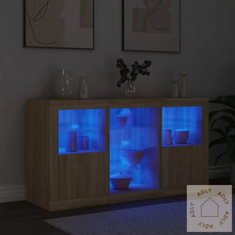Skjenk Med Led-Lys Sonoma Eik 123X37X67 Cm