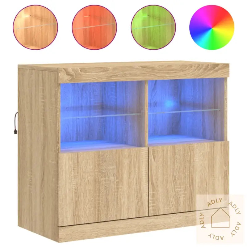 Skjenk Med Led-Lys Sonoma Eik 81X37X67 Cm