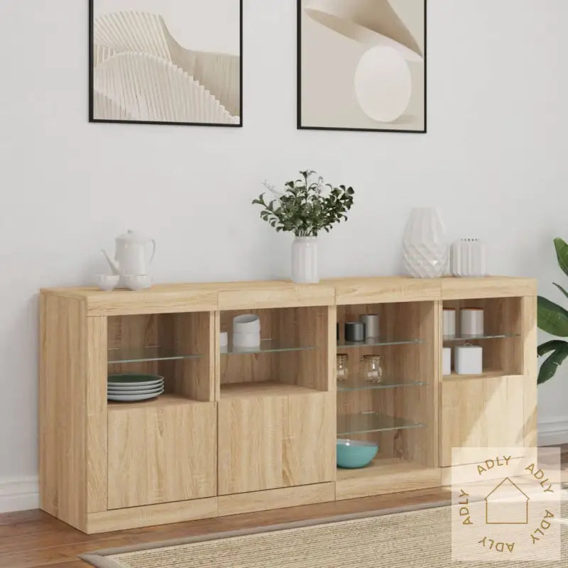 Skjenk Med Led-Lys Sonoma Eik 164X37X67 Cm