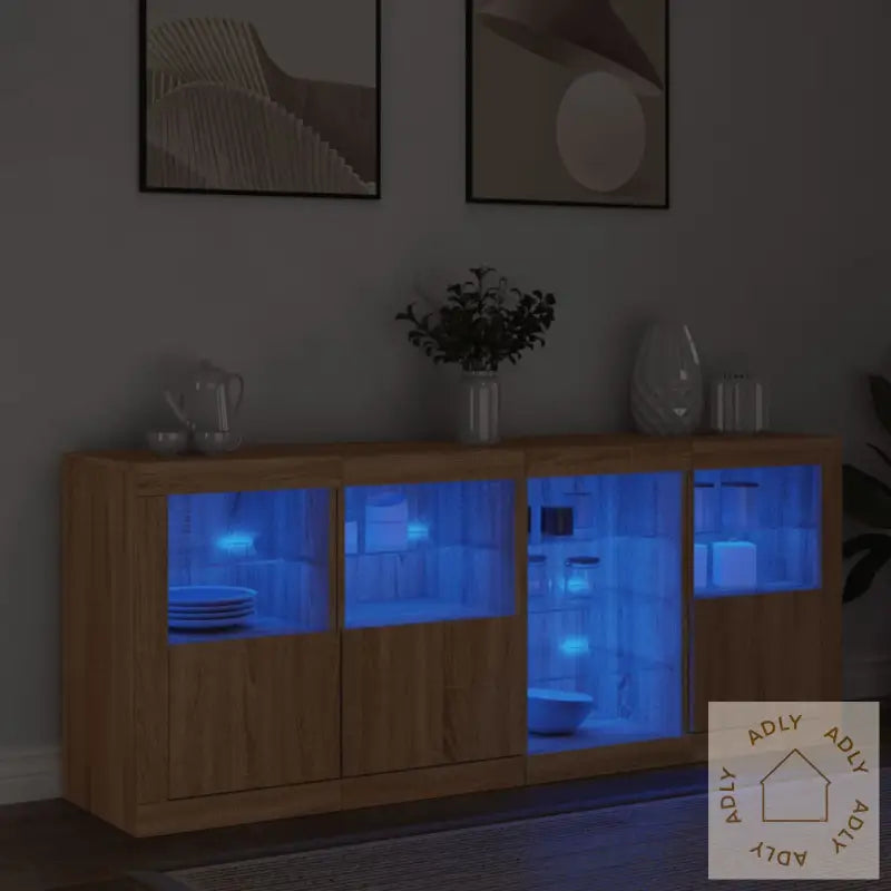Skjenk Med Led-Lys Sonoma Eik 164X37X67 Cm