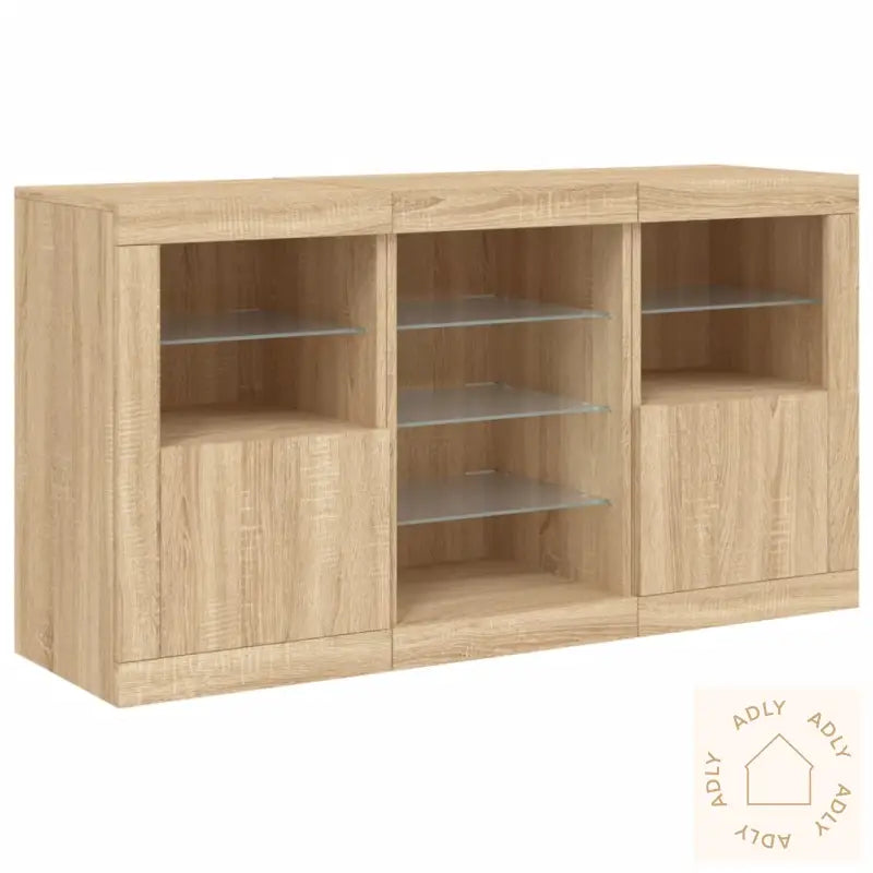 Skjenk Med Led-Lys Sonoma Eik 123X37X67 Cm