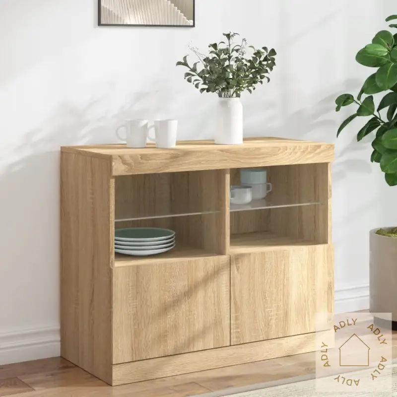 Skjenk Med Led-Lys Sonoma Eik 81X37X67 Cm