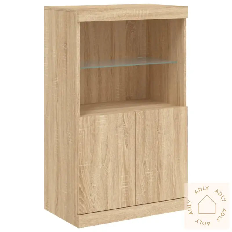 Skjenk Med Led-Lys Sonoma Eik 60,5X37X100 Cm