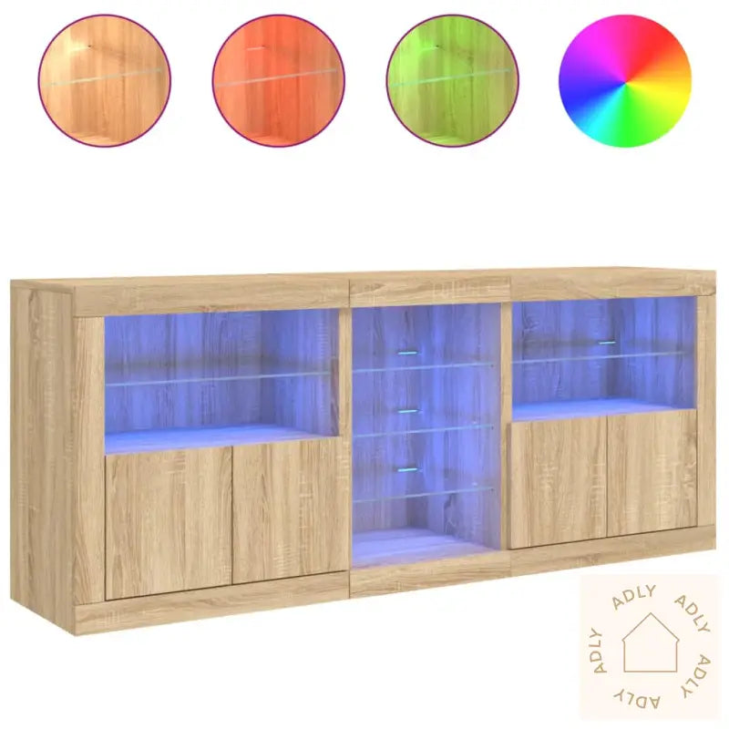Skjenk Med Led-Lys Sonoma Eik 162X37X67 Cm