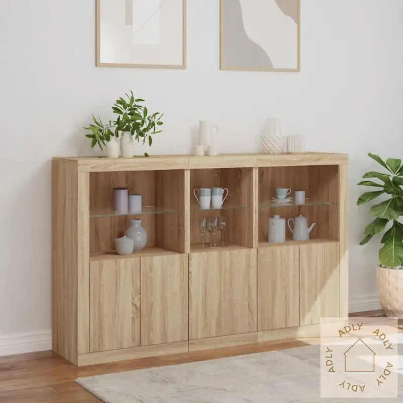 Skjenk Med Led-Lys Sonoma Eik 162X37X100 Cm