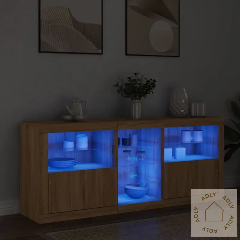 Skjenk Med Led-Lys Sonoma Eik 162X37X67 Cm