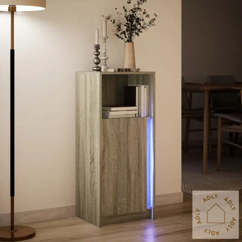 Skjenk Med Led Sonoma Eik 42,5X34X100 Cm Konstruert Tre