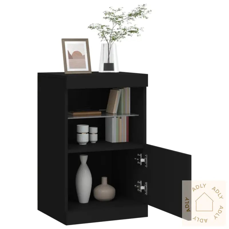 Skjenk Med Led-Lys Svart 41X37X67 Cm
