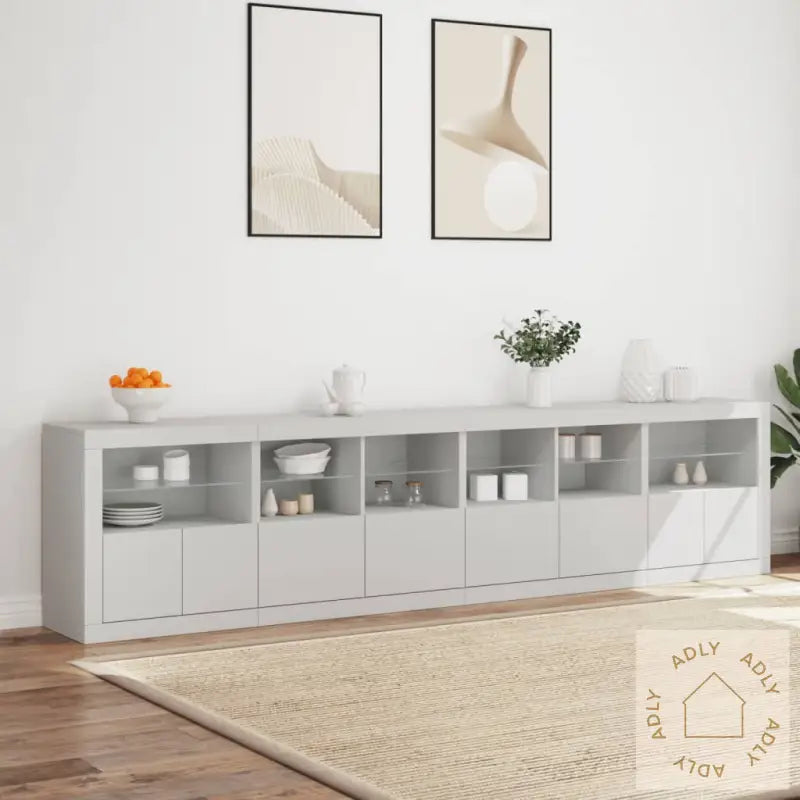 Skjenk Med Led-Lys Hvit 283X37X67 Cm