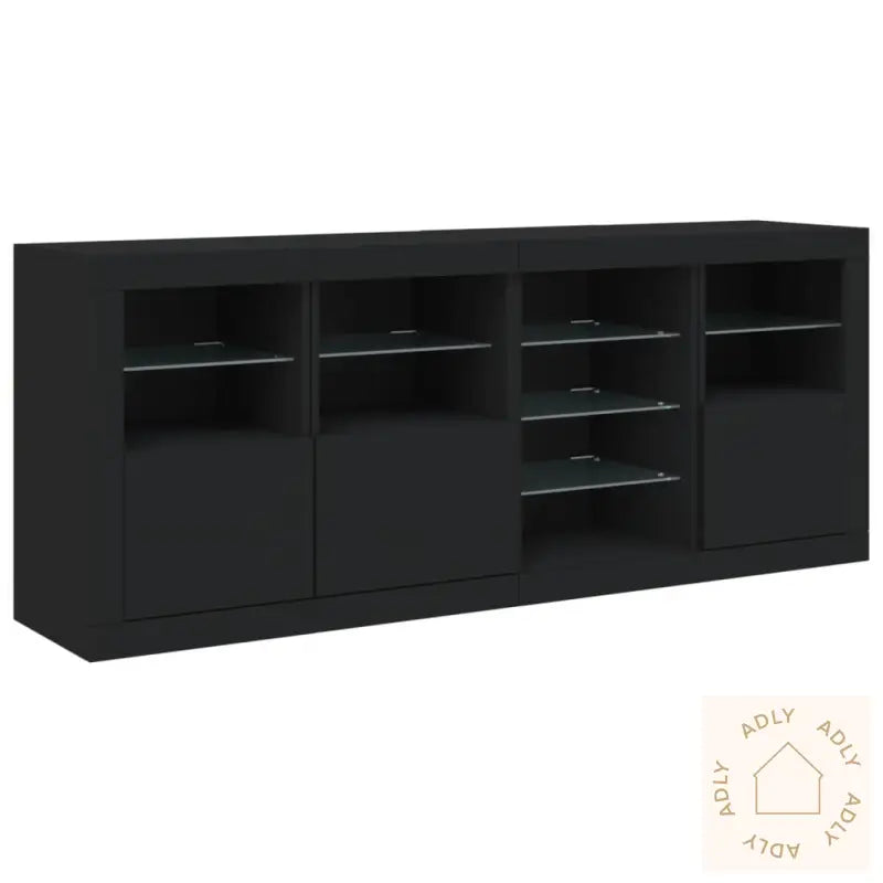 Skjenk Med Led-Lys Svart 164X37X67 Cm