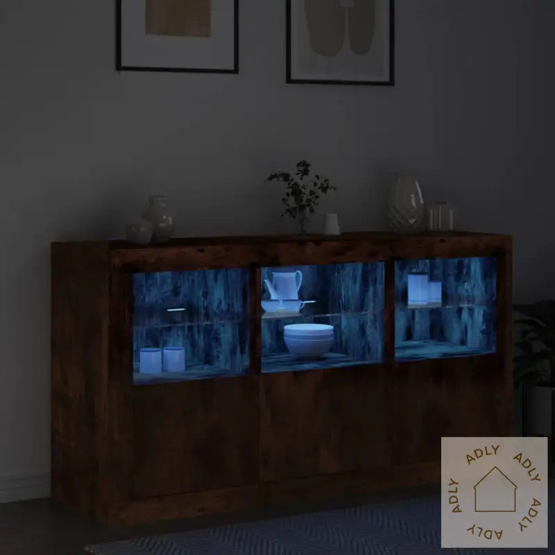 Skjenk Med Led-Lys Røkt Eik 123X37X67 Cm