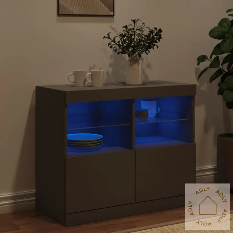 Skjenk Med Led-Lys Svart 81X37X67 Cm